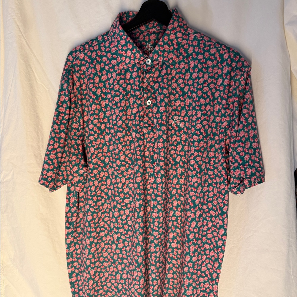 Rhoback Azaleas Green and Pink Polo Shirt